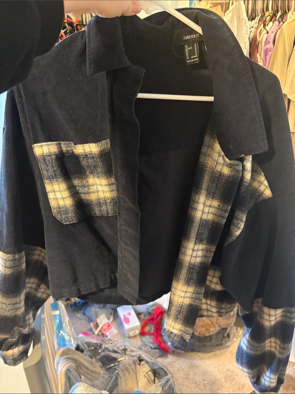 Forever 21  Plaid & courdoroy Cropped Utility Jacket